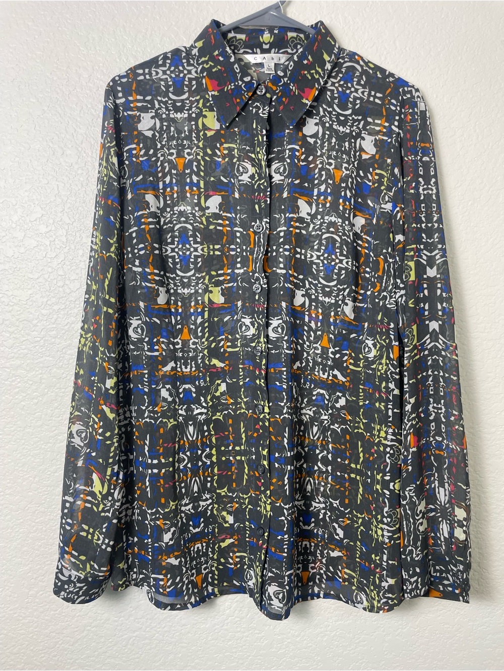 CAbi Multicolor Abstract Print Button Front Blouse Size L